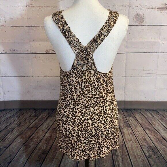 Maurices Tank Top Shirt Womens Small Brown animal print Round Neck Cross Back - Picture 5 of 11